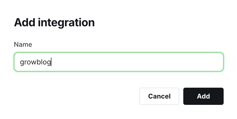 Add integration dialog with name filled